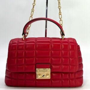 Michael Kors Tribeca Medium Quilted Leather Satchel Bag Crimson Red